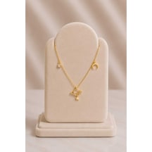 Minimal Gezegen Ay Yıldız Figürlü Gold Kolye Altın