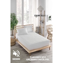Sessiz Pamuklu Alez Yatak Koruyucu Kapitoneli Fitted Beyaz Çift Kişilik Beyaz