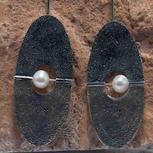 İncili Oval Gümüş Küpe Gümüş