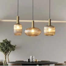 Rsylight Rustik Dekoratif Metal Modern Masa Üstü Eskitme Kaplama Bal Opal Camlı 3 Lü Avize Eskitme