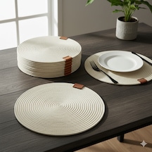 Amerikan Servis Runner 6 Lı Sunum Supla Çeyiz Takımı Örgü Tabak Altı Yanmaz Krem