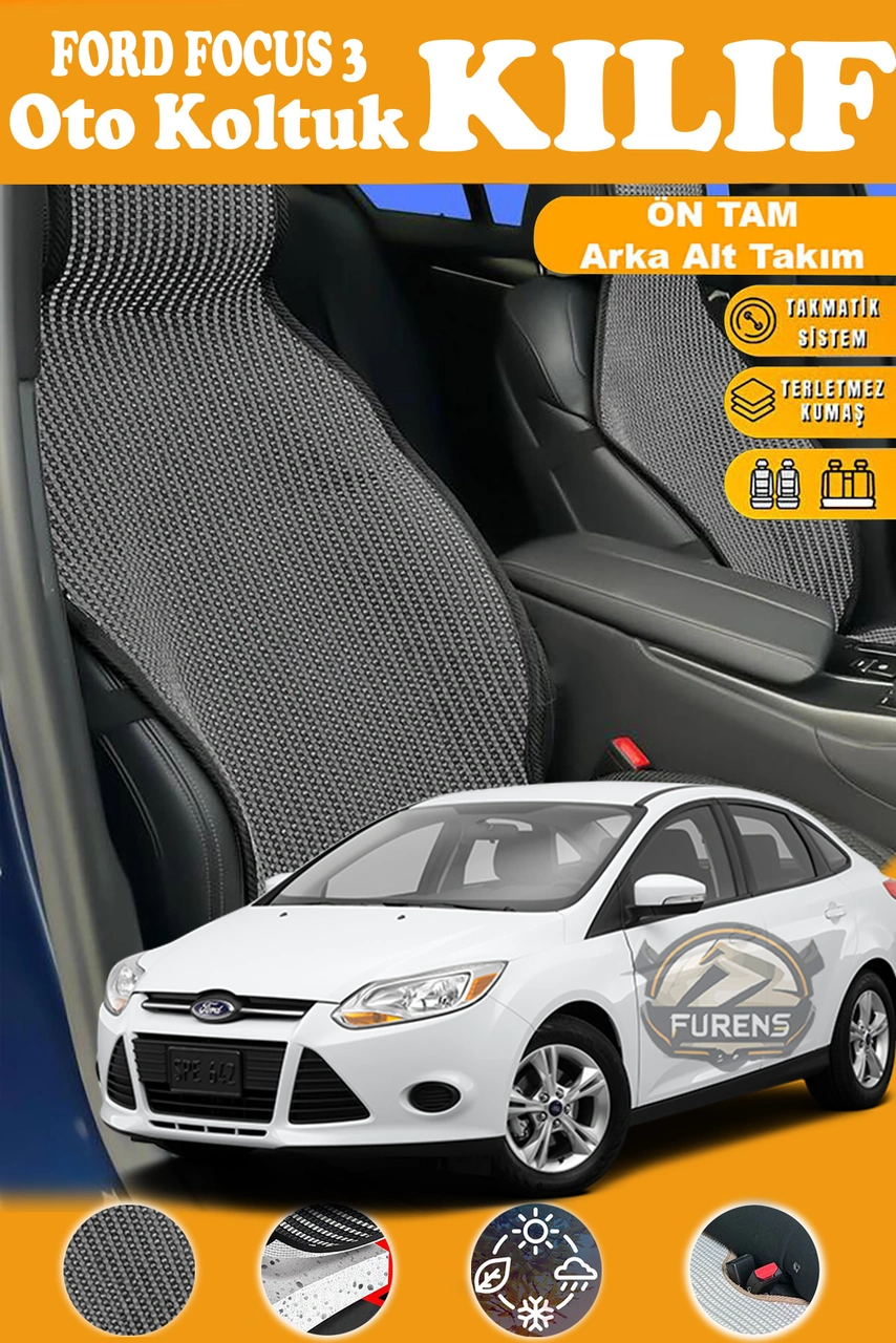 Ford Focus 3 Uyumlu Siyah Prestij Serisi Dokuma Kumaş Oto Koltuk Kılıfı Ön Tam Arka Alt