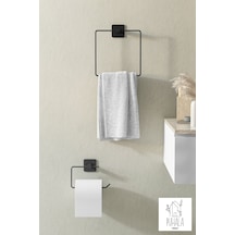 Yapışkanlı Siyah Kare Havluluk Wc Tuvalet Kağıtlık Havlu Askısı Banyo Askısı Tuvalet Kağıtlık Siyah