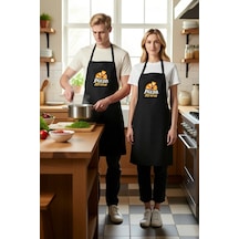 Unisex Mutfak Önlüğü Pizza House Retro Baskı Nostaljik Tasarım Ra Siyah