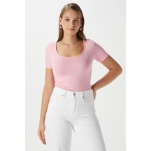 Ritnice Kadın Favor Lux Touch Yumuşak Doku U Yaka Pembe Bluz
