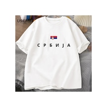 Tarzsokak Sırbistan Bayrağı T-shirt Erkekler Pamuk Kısa Kollu Tshirt Erkek T Shirt Grafik Tees Üst Yaz 2824 Beyaz