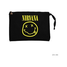 Zepplin Giyim Nirvana Logo Siyah Clutch Astarlı Cüzdan / El Çantası