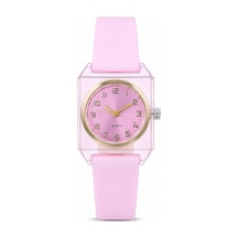 Kadın Kol Saati Pembe Silikon Kordon Şeffaf Kare Kasa Analog Kadran St-304452