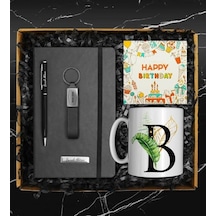 Doğum Gününe Özel Kişiye Özel Defter & Metal Kalem & Anahtarlık & Kişiye Özel Harf Kupa Hediye Seti