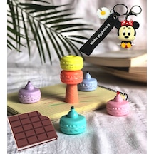 Makaron 6'lı Keçeli Kalem Ve Çikolata Kokulu Misgibi Defter Anahtarlık Set