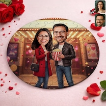 Bk Gift Kişiye Özel Sevgili Karikatürlü Yuvarlak Puzzle 20x20cm -6, Sevgililer Günü Hediyesi, Sevgiliye Hediye Kobitmeyencom36159 Bk Gift
