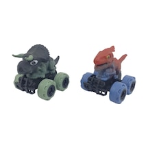 Sürtmeli Dinazor Arabalar 2'li - 12 Cm - Triceratops & Parasaurolophus Lisinya Yeşil