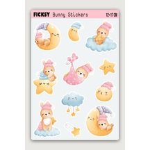 Sevimli Tavşan Sticker Seti - 11 Adet Etiket Çıkartma Diğer
