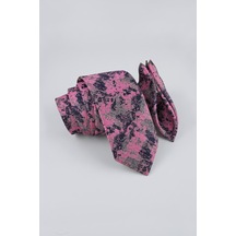 Milleniva Batik Desenli Pembe Gri Kravat & Mendil