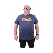 Moc Grande Mocgrande Erkek Büyük Beden Sıfır Yaka Tişört Believe 23180 Indigo İndigo