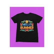 Magors Stıl-x Hello Summer Baskılı Bisiklet Yaka %100 Pamuklu Kız Çocuk Tshırt Beyaz, Sarı, Siyah, Kırmızı Siyah