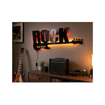Işıklı Ahşap Duvar Dekoru 50x25 Cm Rock Music Gitar