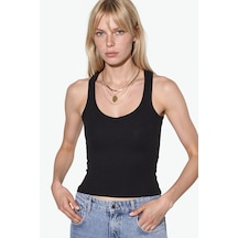 Hiccup Busem V Yaka Ribanalı Tank Top Siyah