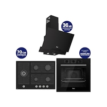 Flowart Turbolu Silenart QBL62CS - BL135 - D063SA Siyah Cam Ankastre Set