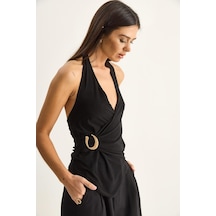 Shade Kadın Boyundan Geçmeli Tokalı Drape Detaylı Bluz 2306 60286194 - Siyah