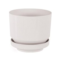 Omnipazar So-s283 Dekoratif Tabaklı Lüks Çizgi Desenli Saksı 6 Litre Kirli Beyaz 113