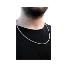 2.5 Mm Unisex Vip Paslanmaz Çelik Burgu Halat Beyaz Renk Kolye Siyah