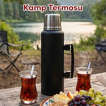 Porsima 2085 Çift Katmanlı Paslanmaz Çelik Termos Kulplu Termos Matara 1,5lt Siyah