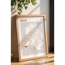 Delhi Hindistan India Haritası Çerçeveli Tablo Lüks Salon Ofis Duvar Dekorasyonu Hediyelik Tablo Kayın