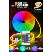 3 Metre Rgb Neon Şerit Led Işık Auraflex Serisi Renk Geçişli Esnek Aydınlatma & Kumandalı Sistem