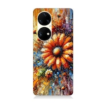 Huawei P50 Pro Uyumlu Çiçek Dalgasında Sarı Güzellik Desenli Silikon Kılıf Çok Renkli