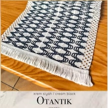 Otantik Kreme Siyah 40x140 Cm Fransız Dantel Detaylı Sehpa Örtüsü Modern Tasarım Krem