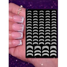 Gümüş Simli Fransız Manikür Tırnak Sticker, Nail Art Süsleme, Protez Tırnak Kalıcı Oje İçin Dekoratif Çıkartma