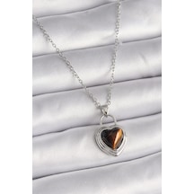 316l Çelik Gümüş Renk Zincir Kilit Kalp Kehribar Boncuk Model Kadın Kolye Çok Renkli 316l Çelik Gümüş Renk Zincir Kilit Kalp Kehribar Boncuk Model Kadın Kolye Çok Renkli