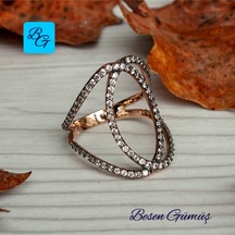 İç İçe Geçmeli Taşlı Gümüş Kadın Yüzük Gümüş - Rose Gold