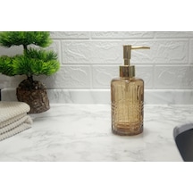 Cam Sıvı Sabunluk,kristal Desenli Kahverengi 300ml Banyo Seti 6