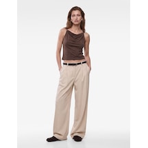Koton Slim Fit Metal Aksesuarlı Drapeli Viskon Degaje Yaka Kolsuz Bluz Kahverengi 7wak10149ek Kahve