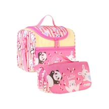 Kaukko Kids Kız Çocuk Hello Baskılı Sarı - Pembe Thermo Beslenme Çantası Ve Kalemlik Seti - Setkk-l5309