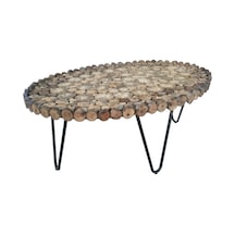 Orta Sehpa Oval Kütük Ağaç Dalı Kesme Metal Çelik Ayak Yeni Trend