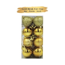 Yılbaşı Top Süs 3 Cm Mat Simli Parlak Gold 16lı