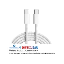 Apple Uyumlu iPad Pro 11 İnç 1.2.3.4.nesil Tablet Şarj Kablosu Type-c Thunderbolt 4 60w