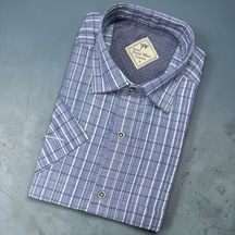 Eren Style Linen Keten Klasik %100 Cotton Kısa Kollu Terletmeyen Gömlek Mavi