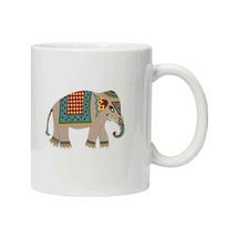 Kupa Bardak Gri ve Renkli Fil Sanat Hintli Fil