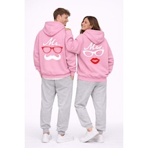 Sevgili Kombini Komik Surat Baskılı Siyah Oversize Hoodie Seti Ka Pembe