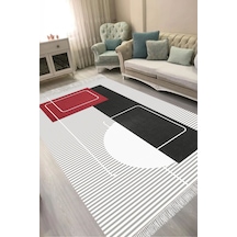 Alanur Kaymaz Yıkanabilir Dijital Baskılı Salon Halısı Trend Saçaklı Geometrik Al4052 Siyah