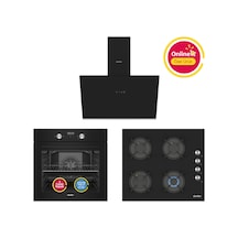 Simfer 4 Fonksiyon Trend Dijital Siyah Power Turbo  3'lü Ankastre Set (Fırın + Ocak + Davlumbaz)