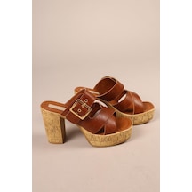 Ronika Platform Topuklu Terlik Taba-8227 Taba