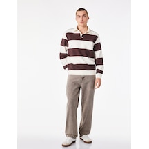 Koton Uzun Kollu Rahat Kalıp Çizgili Düğmeli Polo Yaka Sweatshirt Bordo Çizgili 7wam70058mk