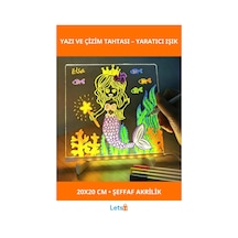 Led Aydınlatmalı Tahta Yazı Ve Çizim 20x20 Cm Küçük Boy Çok Renkli