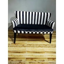 Azra Mobilya Ikili Koltuk - Kanepe - Nubuk Kumaş - Ahşap Ayak - Modern Tasarım - Zebra Siyah-beyaz