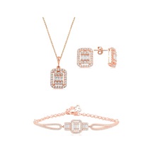 Söğütlü Silver Gümüş Rose Baget Taşlı Kolye Küpe Ve Bilezik Gümüş Set